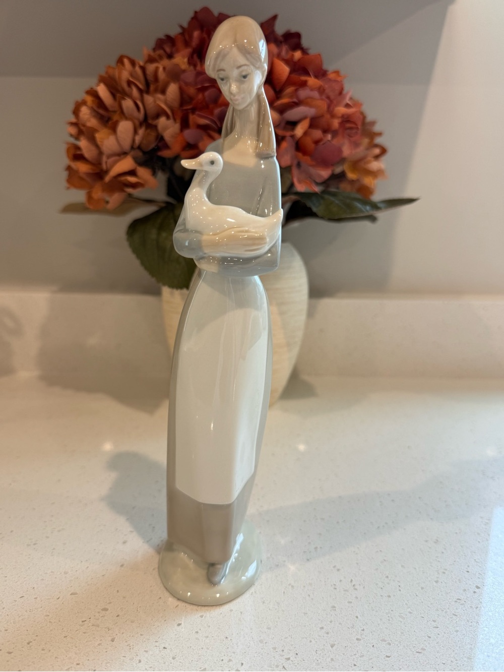 Vintage NAO by Lladro Girl with Goose Figurine, Handmade Spain Porcelain